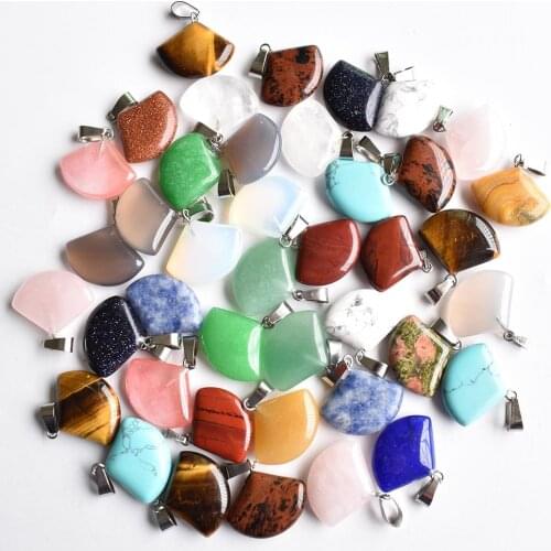 Fashion assorted natural stone sector shape charms Pendants for jewelry accessories marking 50pcs/lot Wholesale free shipping