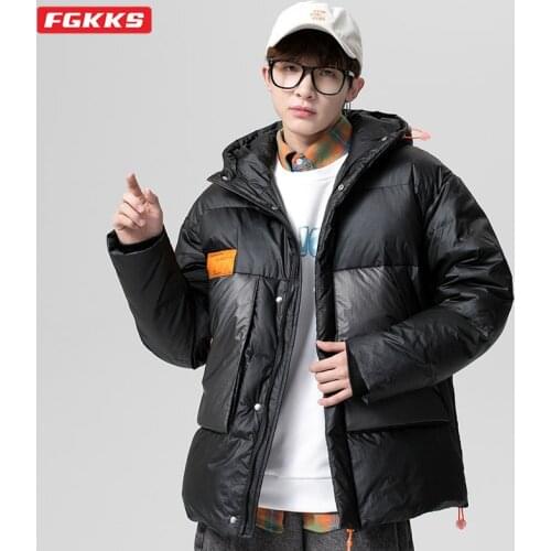 FGKKS Trend Brand Men Fashion Down Jacket Men High Street Hooded Down Coat Casual Warm White Duck Down Jacket Coats Male