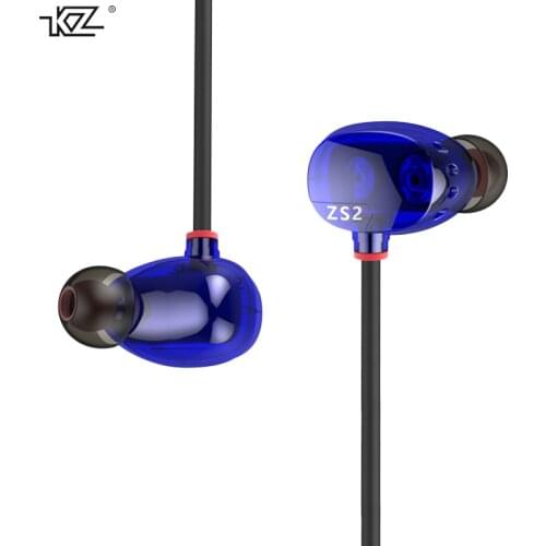 KZ ZS2 earphone with microphone ear hook eargonomic eartips portable earbuds noice reduction double unit stereo bass for music