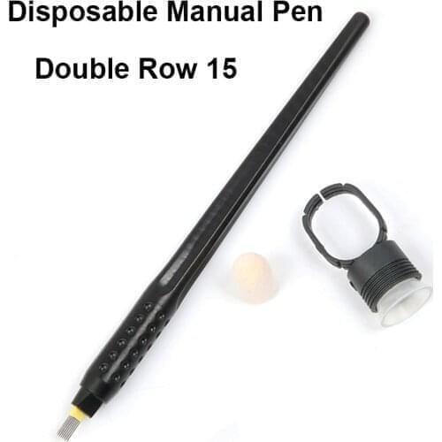 New 5pcs Disposable Microblading Pen with Doublw Row 15 Lamina Tebori Tattoo Manual Pen Eyebrow Pen with Sponge Ring Cup