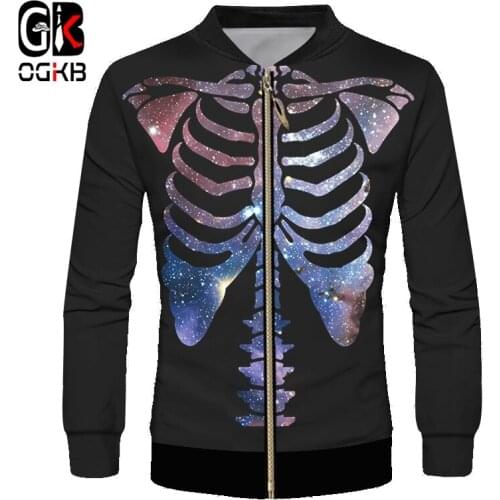 OGKB Man Starry Sky Skeleton Trend Zip Jacket3D Printed Hip Hop Creative Glitter Pattern 5XL Mens Zipper Costuming