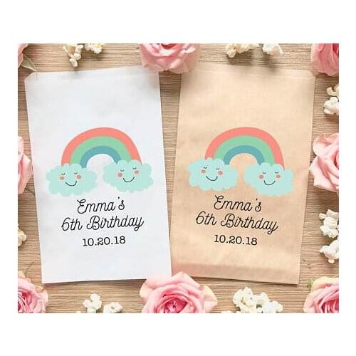 Personalized Rainbow Kids first Birthday candy Buffet treat gift bar Petal Toss bags Baby Shower Bakery Cookie Favor pouches