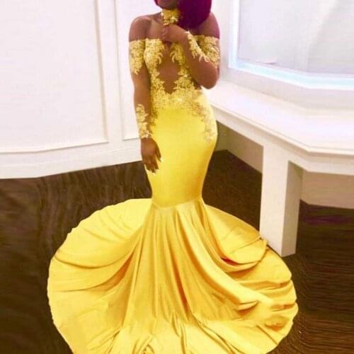 Sexy Glamorous Off the Shoulder Trump Evening Dresses Lace Appliques Prom Party Dresses Formal Dresses Long Sleeves With Choker