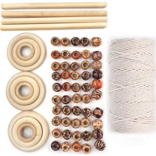 DIY Tapestry Pendant Accessories big hole Wooden Ring Beads Stick Cotton Cord Craft Tapestry Hanging Basket Wall Bag accessories