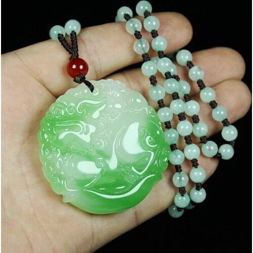 Rare Carven Lucky Beast kylin Amulet colour Jade unicorn Pendant with string Talisman