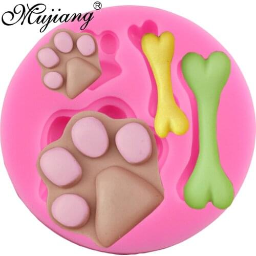 Mujiang Dog Foot Paw Bone Cake Silicone Baking Molds Fondant Cake Decorating Tools Gumpaste Chocolate Candy Clay Moulds CD053