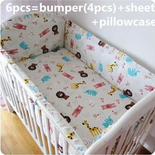 Discount! 6pcs Baby bedding sets 100% cotton baby bedclothes Cartoon crib bedding set ,include(bumper+sheet+pillowcase)