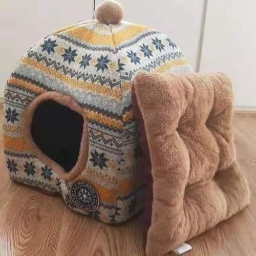 Collapsible Pet Cat Dog Bed House Super Soft Cat Nesk Cave For Kitten Hut Cat Basket Tent Kennel Sleep Bag Bed Puppy Home Cute