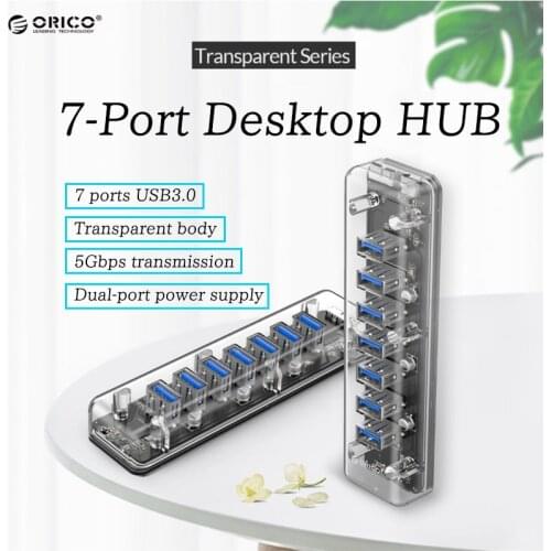 ORICO USB HUB Multi 4/7 Port High Speed Transparent Series USB3.0 Splitter With Micro USB Power Port For Laptop PC OTG Adapter