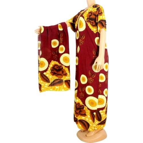 African Plus Size Clothes Maxi Dresses For Women Short Sleeve Ladies Vestidos Floral Print Elegant Party Scarf Dress Cotton