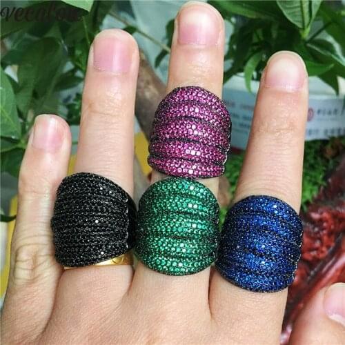 Vecalon 4 colors Birthstones Vintage ring Black Gold Filled AAAAA Zircon Party wedding band ring For women Men Finger Jewelry