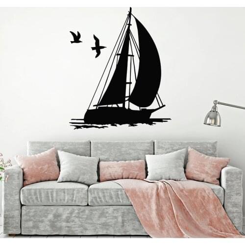 Sailor Boat Wall Decal Ship Yacht Nautical Seagull Ocean Theme Vinyl Window Stickers Kids Bedroom Bathroom Home Decor Mural E560