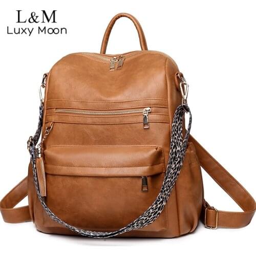 Large Capacity Backpack Shoulder Bags Women Solid PU Leather Backpacks School Bags For Teenage Girl Simple Travel Rucksack X22R
