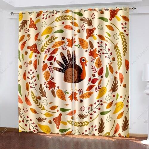 Thanksgiving Day Turkey Custom Blackout Curtain Shading and Heat Insulation Polyester Bedroom Living Room Window Drapes Decor