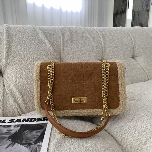 Plush Quilted Retro Large-Capacity Bag Lambswool Womens Bag 2021 New Style Fashion All-Match Simple Shoulder Bag Tote Bag