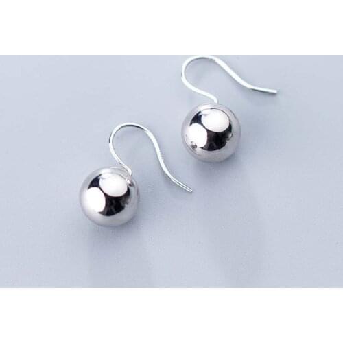 Hanging Beads 925 Sterling Silver Earrings For Women Simple Glossy Round Ball Drop Earring Fashion Jewelry Gift Wholesale