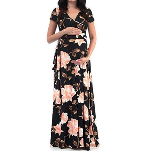 Boutique plus size dress womens fashion sexy v-neck short sleeves with belt printing women pregnant women long dresses