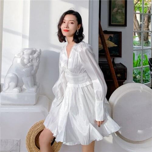 New Summer White Color Ruffles Women Dress Backless Good Quality V-Neck Elegant Ball Gown Prom Party Dresses Vestidos