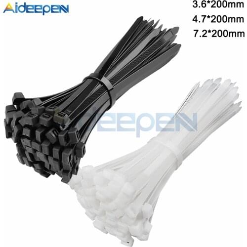 100pcs 4x200 4.7x200 5x200 8x200mm Self-Locking Nylon Cable Ties Plastic Wire Zip Tie Loop Wire Wrap Zip Ties Hardware Cable