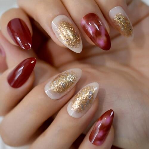 2021 Press On Nails Fake Nails With Designs Short Full Cover Nails Almond Glitter Simple Design Supplies For Professionals IMABC