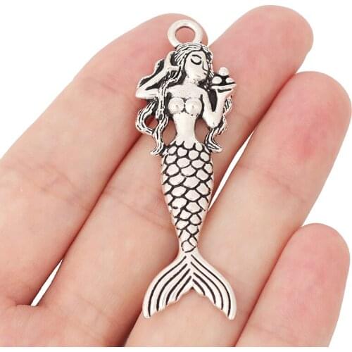 3 x Tibetan Silver Metal Large Mermaid Charms Pendants for Necklaces Jewelry Making Findings 62x20mm