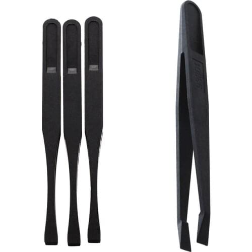 4 Pcs Tweezers: 3 Pcs 115mm Long Flat Tip Black Tweezers & 1 Pcs Manual Tool Plastic Flat Tip Anti-Static Tweezers
