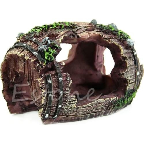Aquarium Fish Tank Resin Broken Barrel Ornament Cave Landscaping Decoration New