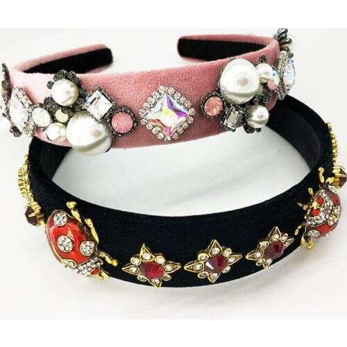 Baroque Ladybug Miraculous Headband Pearl Crown Crystal Tiaras Head Accessories Women Bijouterie
