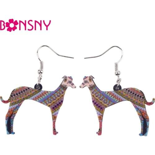 Bonsny Cute Big Long Animal Acrylic Dangle Drop Greyhound Dog Earrings 2016 News Style Dangle Fashion Jewelry For Girls Women