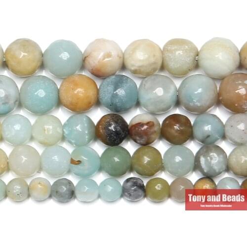 Natural Stone Faceted Mixed Amazonite Round Loose Beads 15" Strand 4 6 8 10 12 MM Pick Size For Jewelry