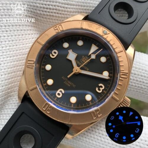 STEELDIVE Mens Bronze Mechanical Watch 200m Waterproof Luminous Diver watch Sapphire Automatic WatchMen