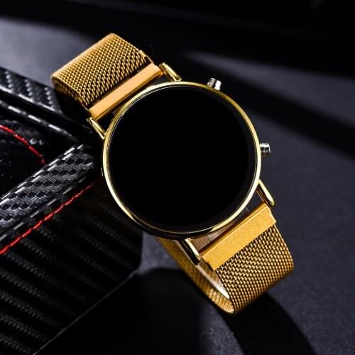 Fashion Luxury Rose Gold Digital Red LED Dial Watches For Women Gift Stainless Steel Mesh Belt Quartz Watch Ladies Magnet Clock