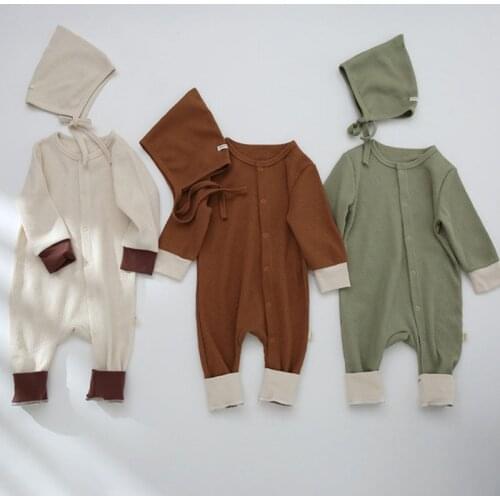 Korean Style Spring Autumn Baby Boys Girls Clothes Toddler Baby Girl Boys Cotton Romper+Hat Infant Baby Girls Boys Jumpsuit