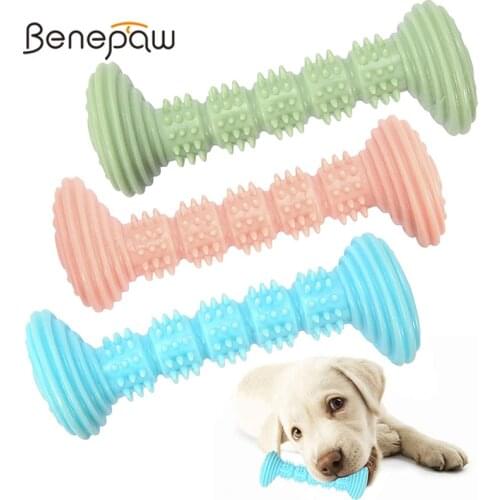 Benepaw Eco-friendly Dog Chew Toys Interactive Durable Dumbbell Shaped Puppy Toy For Small Dogs Teething Safe Pet Toothbrush