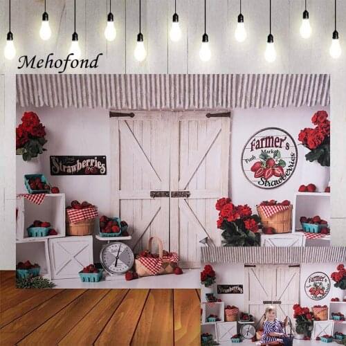 Mehofond Photography Background Wooden Door Farmers Market Sweet Strawberry Kids Birthday Party Portrait Backdrop Photo Studio