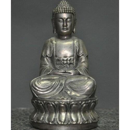 Chinese Buddhism Tibetan silver sit lotus Sakyamuni Shakyamuni Tathagata statue