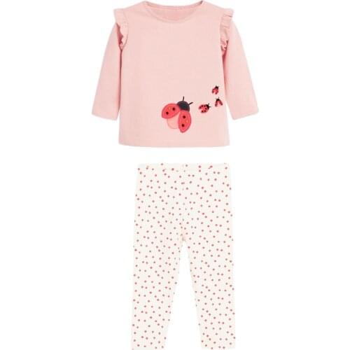 Little maven Toddler Girls Clothing Sets with Cute Bee Pattern Pink Round Neck Autumn Long Sleeves Point Trousers Pants Set