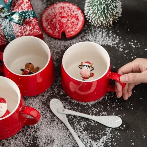 Creativity 3D Christmas Mug Cartoon Snowman Elk Coffee Cups Milk Breakfast Mug Tea Cups Water Juice Mug Office Supplies