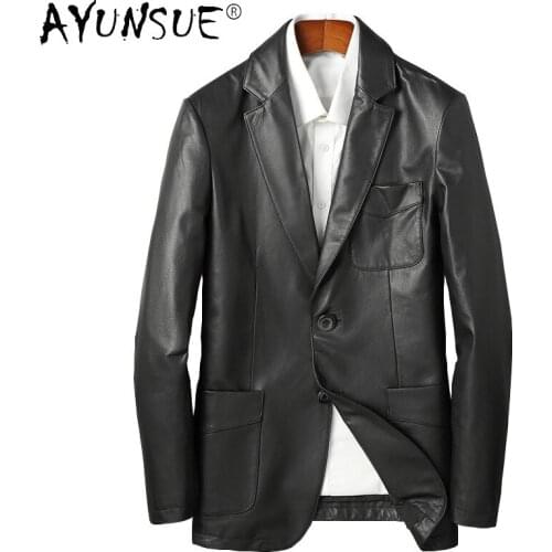 AYUNSUE Real Cowhide Leather Jacket Men Genuine Leather Jackets Male New Black Coat Mens Clothing Casual Casaco Masculino SQQ288