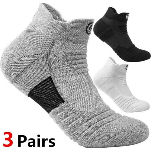 3 Pairs/batch Mens Basketball Sports Cycling Socks Cotton Ankle Socks Breathable Active Trainer Sports Outdoor Running Socks