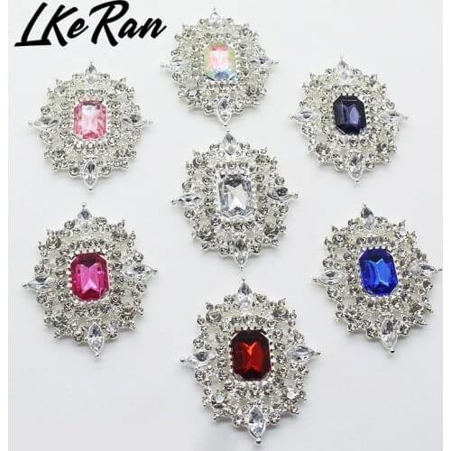 New 5Pcs 38X48MM Clear Crystal Acrylic Button Flatback Silver Metal Button for Clothing Flatback Plating Pearl