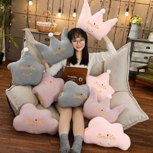New Cute Smile Cloud Star Crown Plush Pillow Soft Cushion Lovey Stuffed Plush Toys Hand Warmer for Children Home Decor Gift
