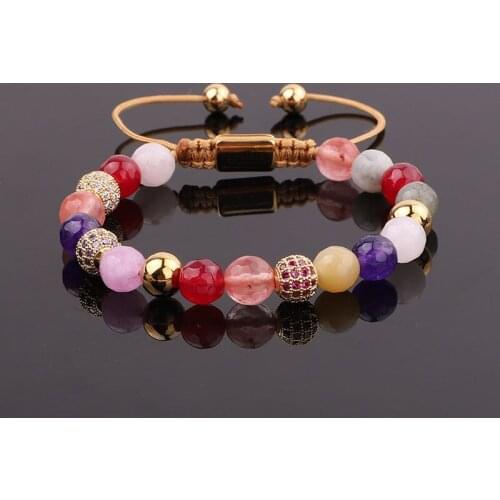 New Design Women Bracelet CZ Pave Ball Natural Stone Braided Macrame Bracelet Women Gift
