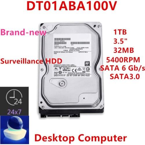 New HDD For Toshiba Brand 1TB 3.5" SATA 6 Gb/s 32MB 5400RPM For Internal HDD For DVR NVR Surveillance HDD For DT01ABA100V