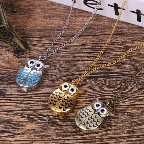 Customizable Creative Retro Owl Quartz Pocket Watch Unisex Casual Necklace Pocket Watch Student Graduate Day Give High-end Gift