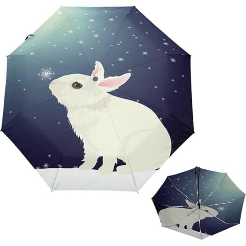Fully-Automatic Lovely Rabbit Rain Umbrellas Anime Three-folding Women Umbrella for Girl