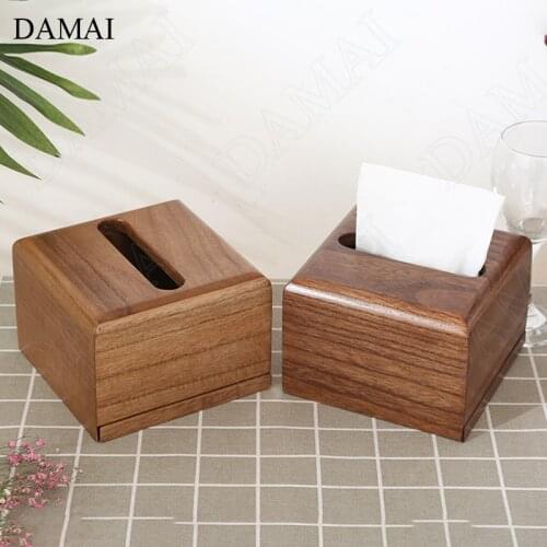 Simple Solid Wood Napkin Holder Japanese Modern Walnut Wood Tissue Boxes Office Desktop Paper Towel Storage Box Home Decoration
