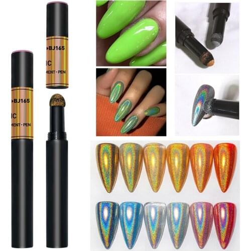 14 Colors Nail Powder Cushion Pen Jelly Nail Art Glitter Mirror Laser Effect 10 Colors Nails Holographics Chrome Powder 0.5g