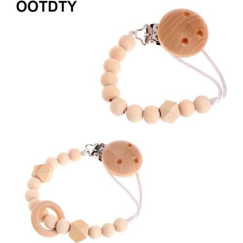 Baby Infant Toddler Dummy Pacifier Soother Nipple Natural wooden Chain Clip Holder Gift
