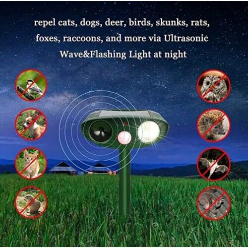 Animal Repellent with Motion Sensor and Flashing Lights Outdoor Solar Powered Waterproof Farm Garden